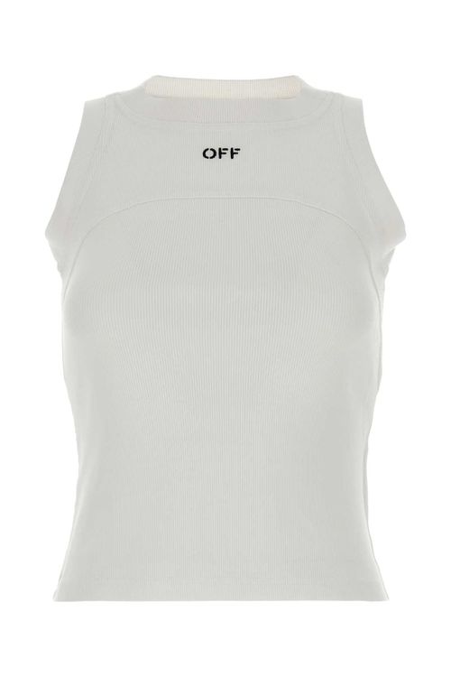 Logo-Embroidered Ribbed Cotton Tank Top — White