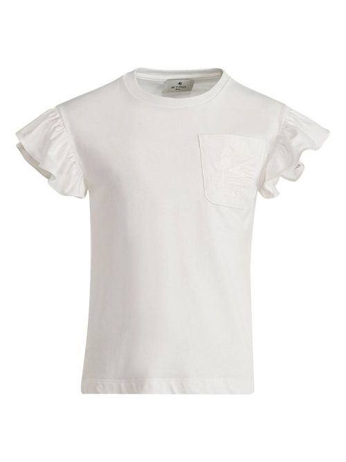 Ruffle-sleeve cotton T-shirt - White