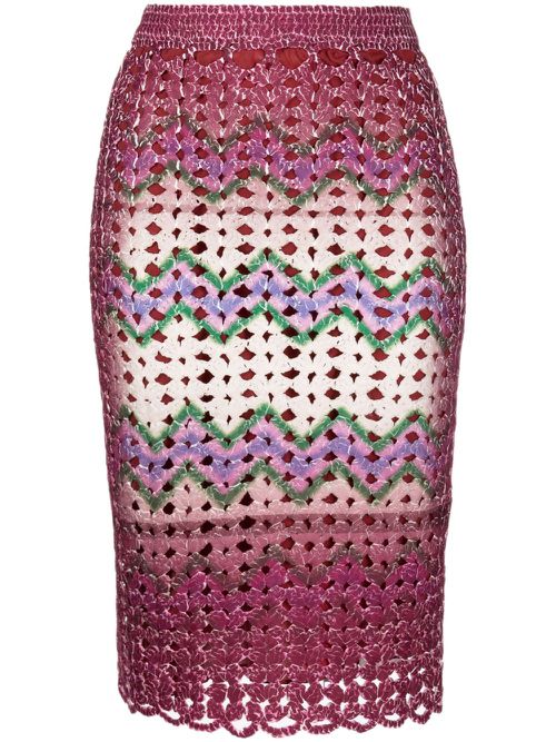 PONDER.ER graphic-print crochet-knit midi skirt - Red
