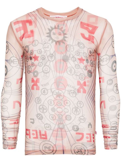 Walter Van Beirendonck Mesh top met print - Beige