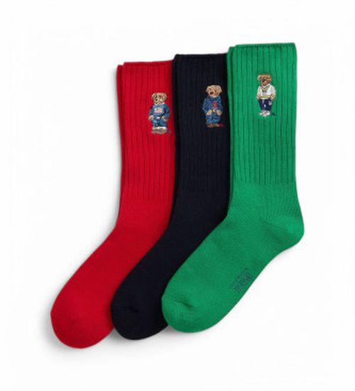 Polo Ralph Lauren for man. 449973049001 Set of 3 socks green, mario, red (42-46), Homewear, Cotton, Navy