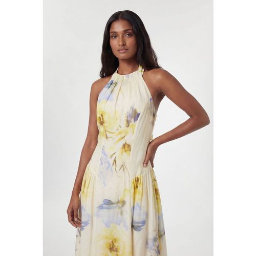 Karen Millen Womens Blue Floral Strappy Halter Neck Woven Midi Dress Lyoce