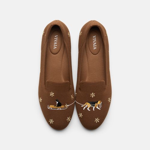 VIVAIA Round-Toe Embroidered Loafers Audrey|TAWNY - BEAGLE SLED