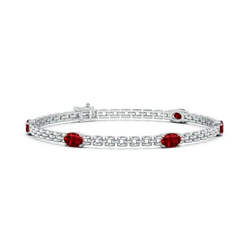 Angara 3.0 Carats Five Stone Oval Ruby Station Link Bracelet in 14K White Gold