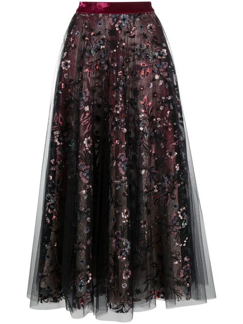 Sequin-embellished midi skirt - Red