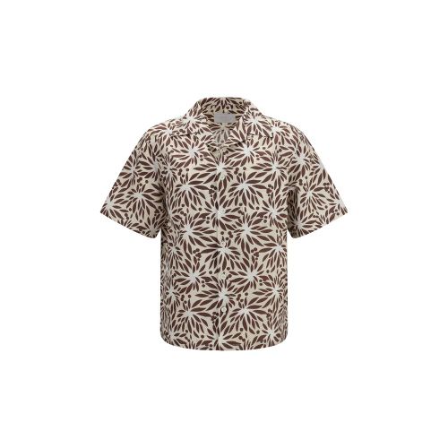 Floral Print Cotton Shirt — Brown