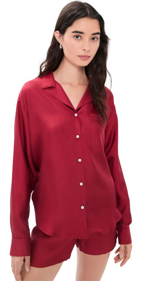 Notched Collar Long Sleeve Shirt Deep Red