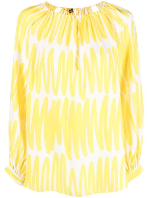 Lemon Yellow Abstract-Print Silk Blouse — Yellow