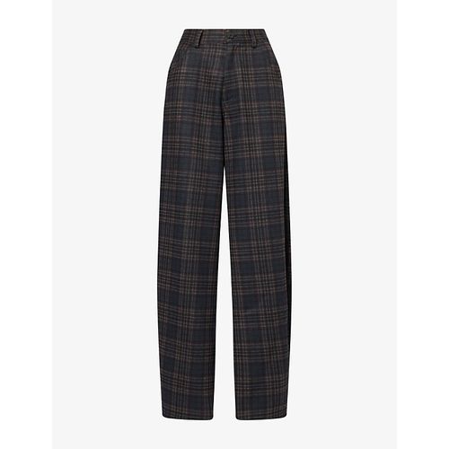 Womens Khris Tartan Check Barrel-Leg Woven Trousers