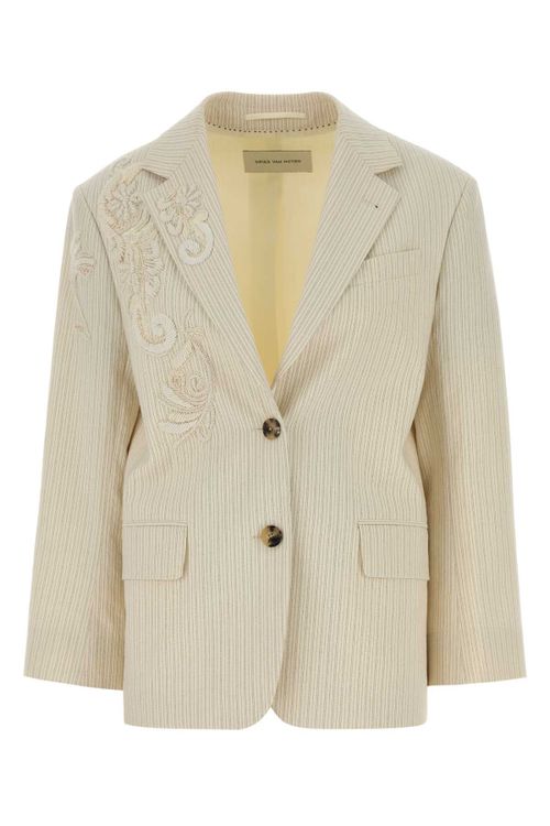 Embroidered Pinstripe Blazer — Beige