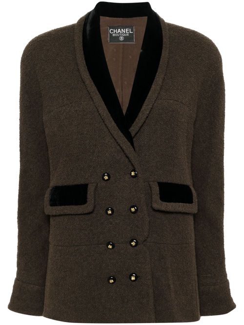 2000s double-breasted tweed jacket - Brown