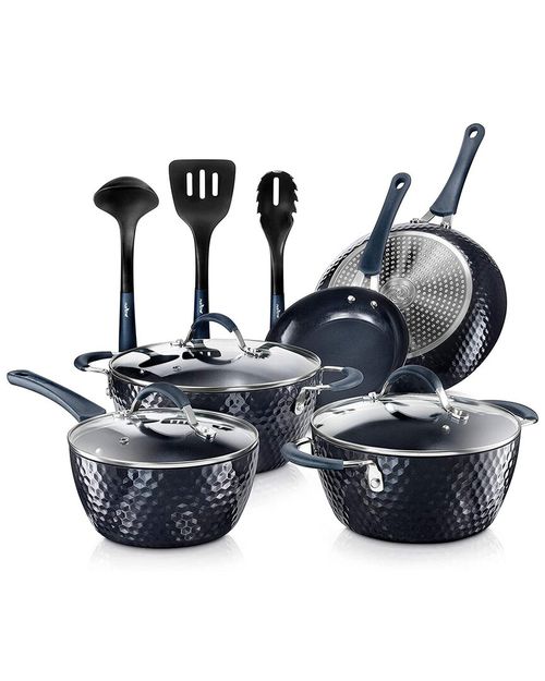 Kitchenware Pots & Pans - Stylish Kitchen Cookware Set With Elegant Diamond Pattern, Non-Stick (11-Piece Set)