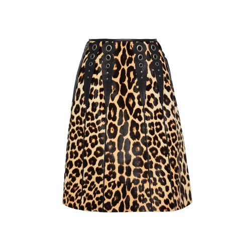 Leopard-Print Leather Skirt — Brown