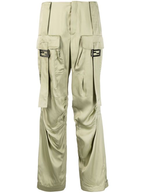 Satin-finish cargo trousers - Green