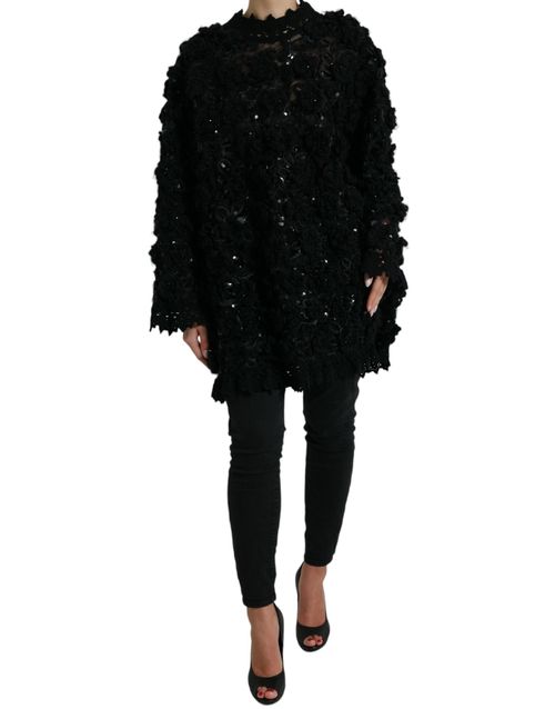 Sequin-Embellished Nylon Sweater — Black