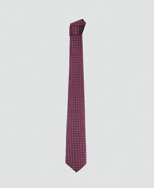 Men's Geometric Patterned Silk Tie - Burgundy