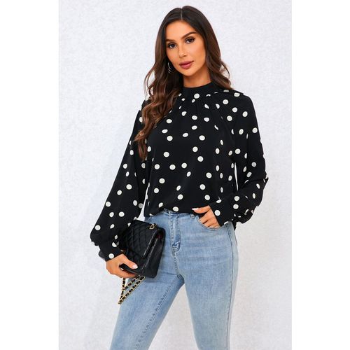 Black Dot Print Halter Neck Blouse Top In Black