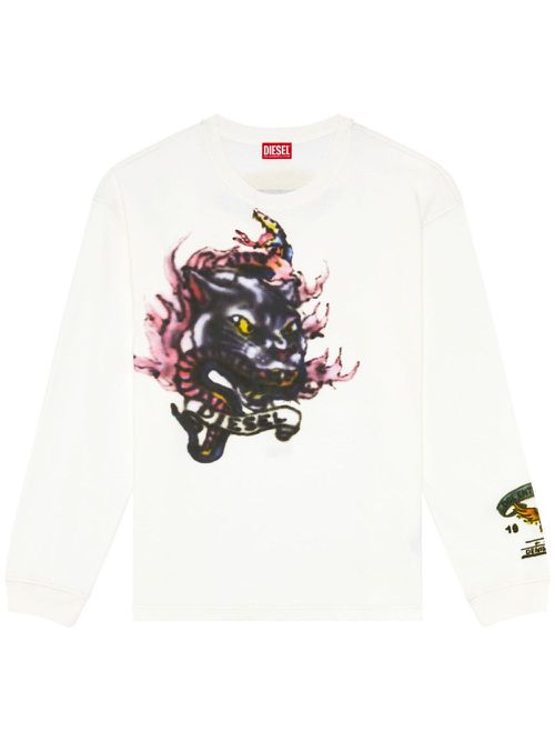Graphic-print cotton jumper - White