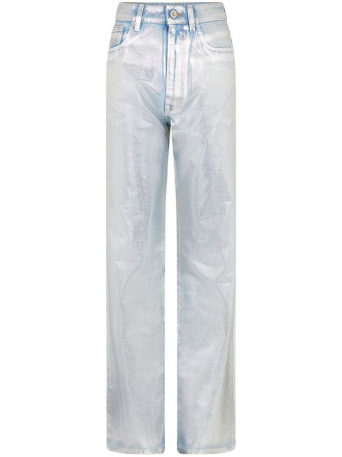 Metallic-finish straight-leg trousers - Silver