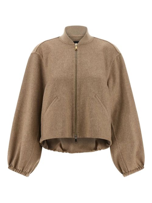 Cashmere Zip-Front Bomber Jacket — Beige