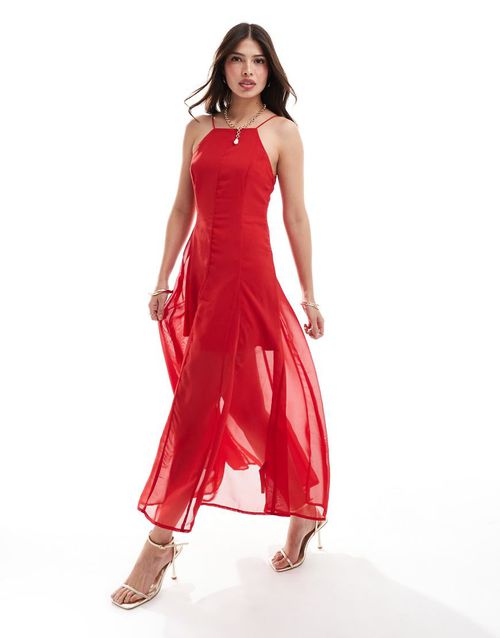 ASOS DESIGN square neck cami midi dress with godets in red