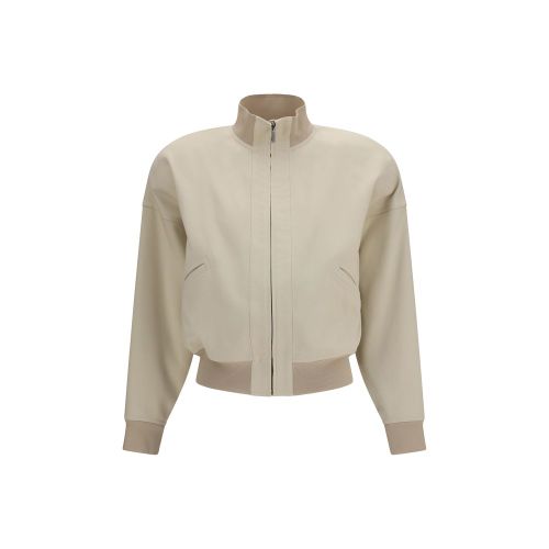 Silk Poplin Bomber Jacket — Beige