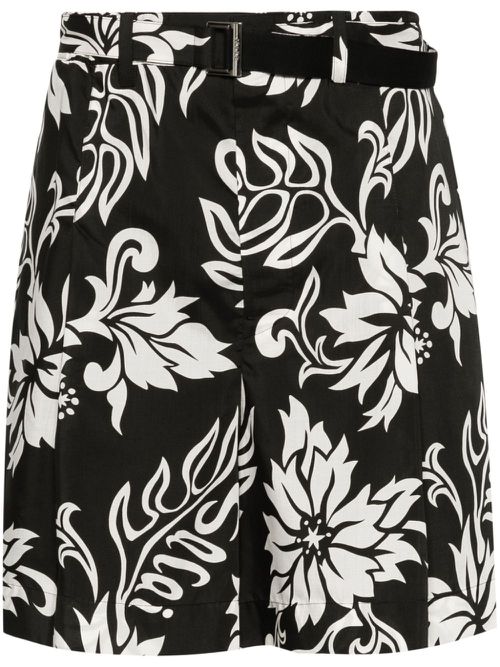 Floral-print belted shorts - Black