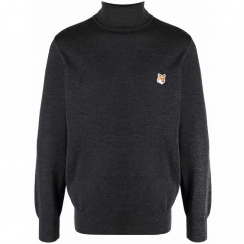 Wool fox-motif roll-neck jumper - Blue