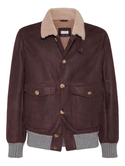 Shearling-collar leather jacket - Purple