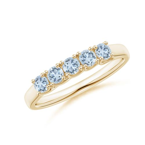 Angara 0.4 Carat Half Eternity Five Stone Aquamarine Wedding Ring in 18K Yellow Gold