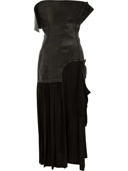 Lambskin and silk dress - Black