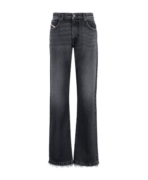 Wide-leg lace-trim jeans