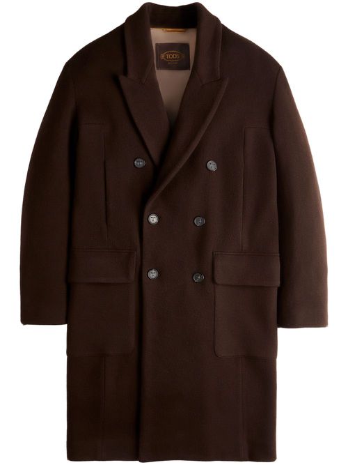 Logo-embroidered peak-lapels double-breasted coat - Brown