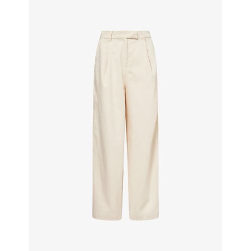 Womens High-Rise Wide-Leg Cotton-Blend Trousers
