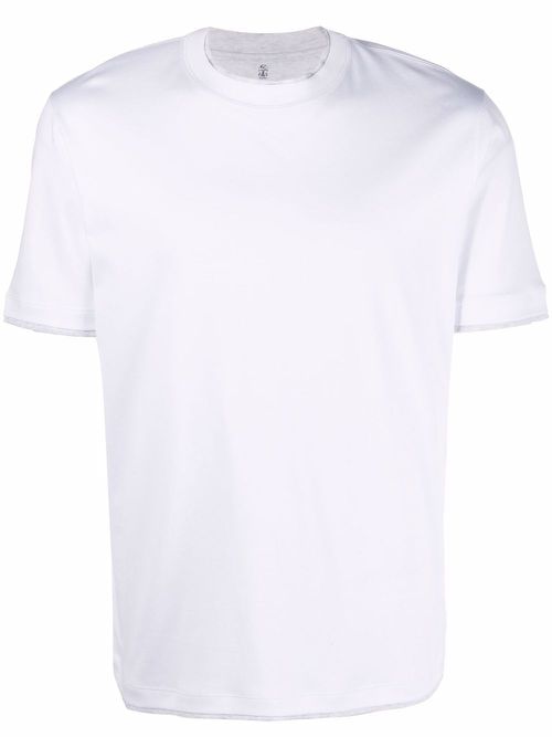Layered-trim cotton T-Shirt - White