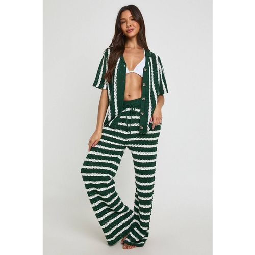 Boohoo Women's Chunky Stripe Crochet Oversized Shirt & Trouser Co-Ord in Green | : Sma