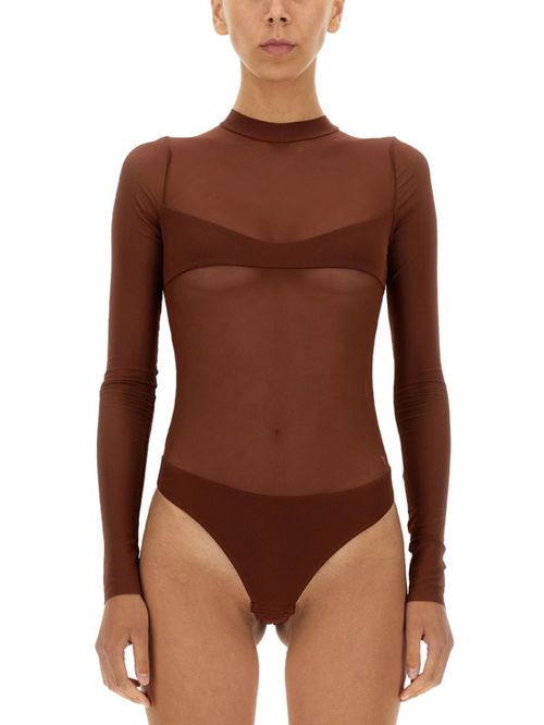 Brown Solid Mock Collar Top