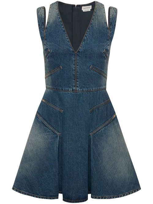 V-neck denim minidress - Blue
