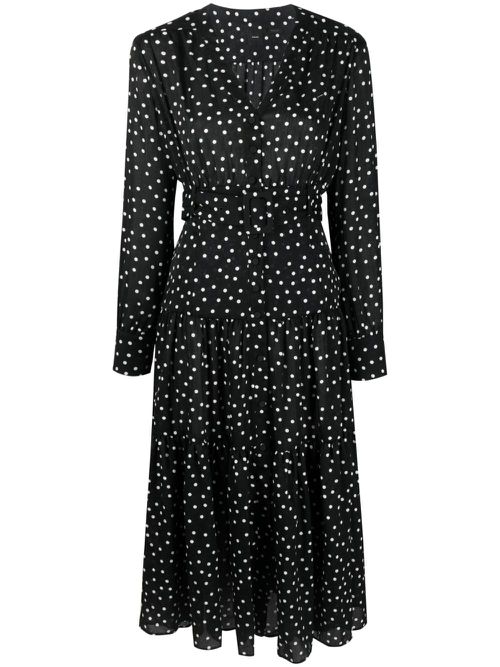 Polka-dot-print belted midi dress - Black