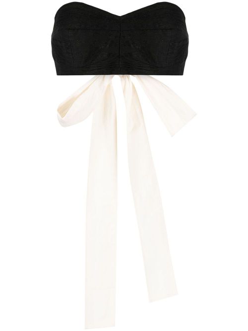 Bow-fastening cropped top - Black