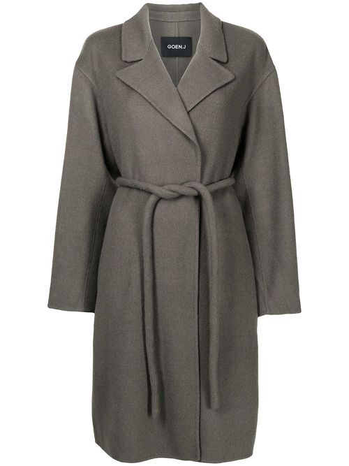 Peak-lapel belted coat - Grey