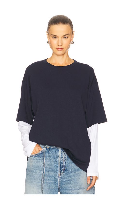 GRLFRND Layered Long Sleeve Tee in Navy & White - Navy. XS/S also in