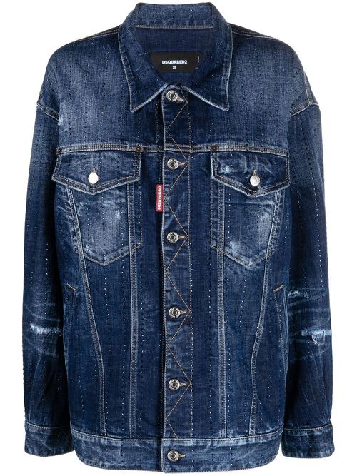 Rhinestone-embellished oversize denim jacket - Blue