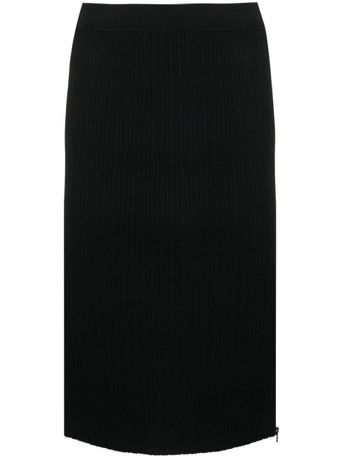 Ribbed silk-blend pencil skirt - Black