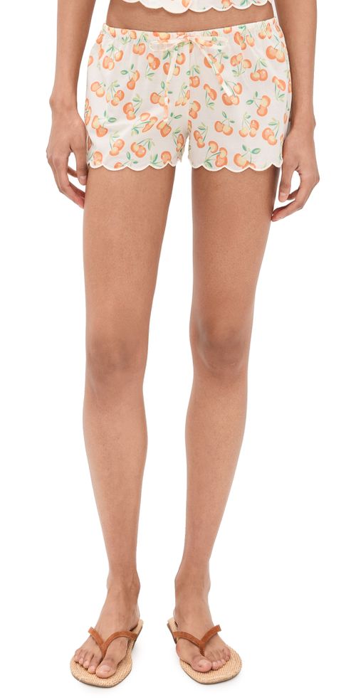 Cherry Sherbet Scalloped Low Rise Drawstring Shorts Cherry Sherbet