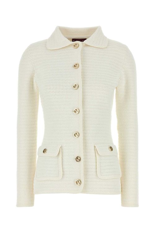 White Stretch Crochet Blazer
