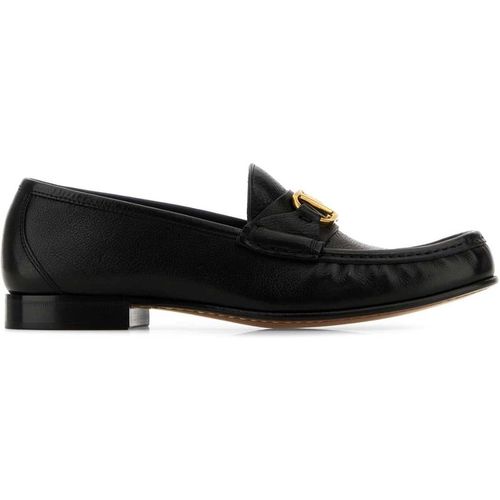 Valentino Garavani Black Leather V Logo Loafer