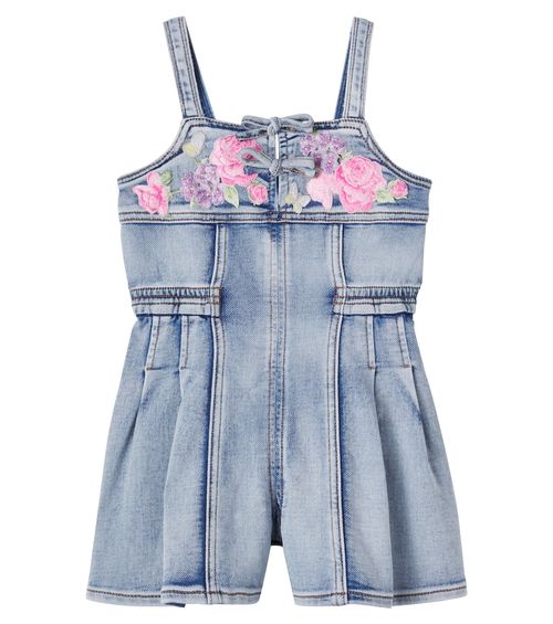 Embroidered denim romper