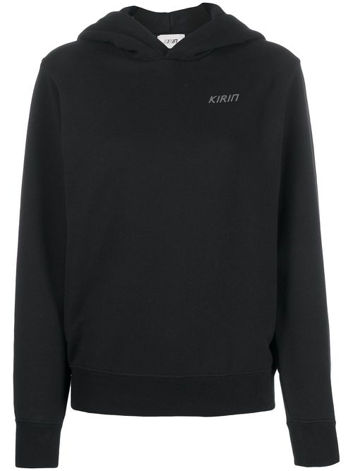Open back logo print hoodie - Black