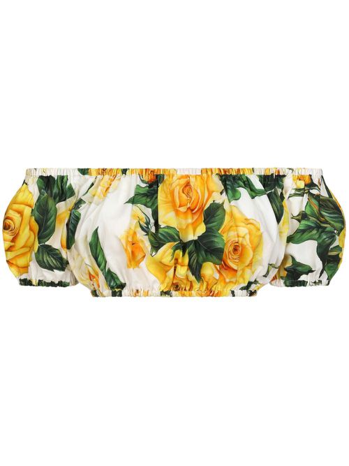 Floral-print cropped top - White